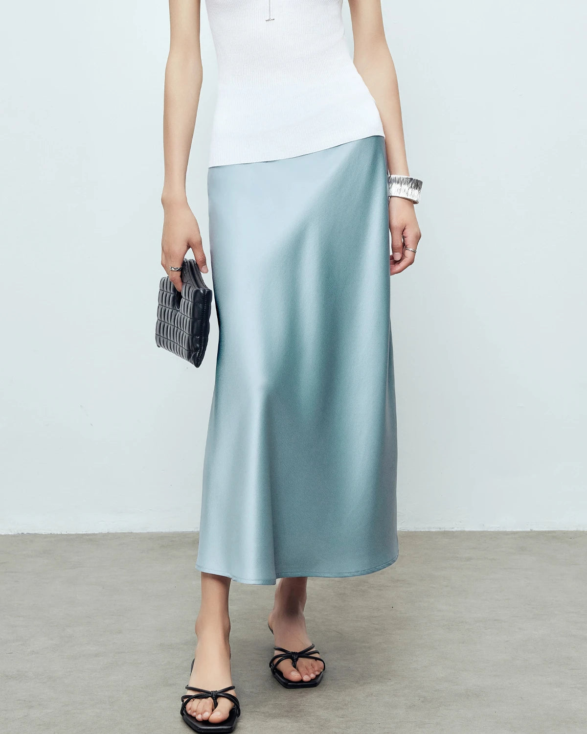22 Momme Silk Maxi Skirt, Blue