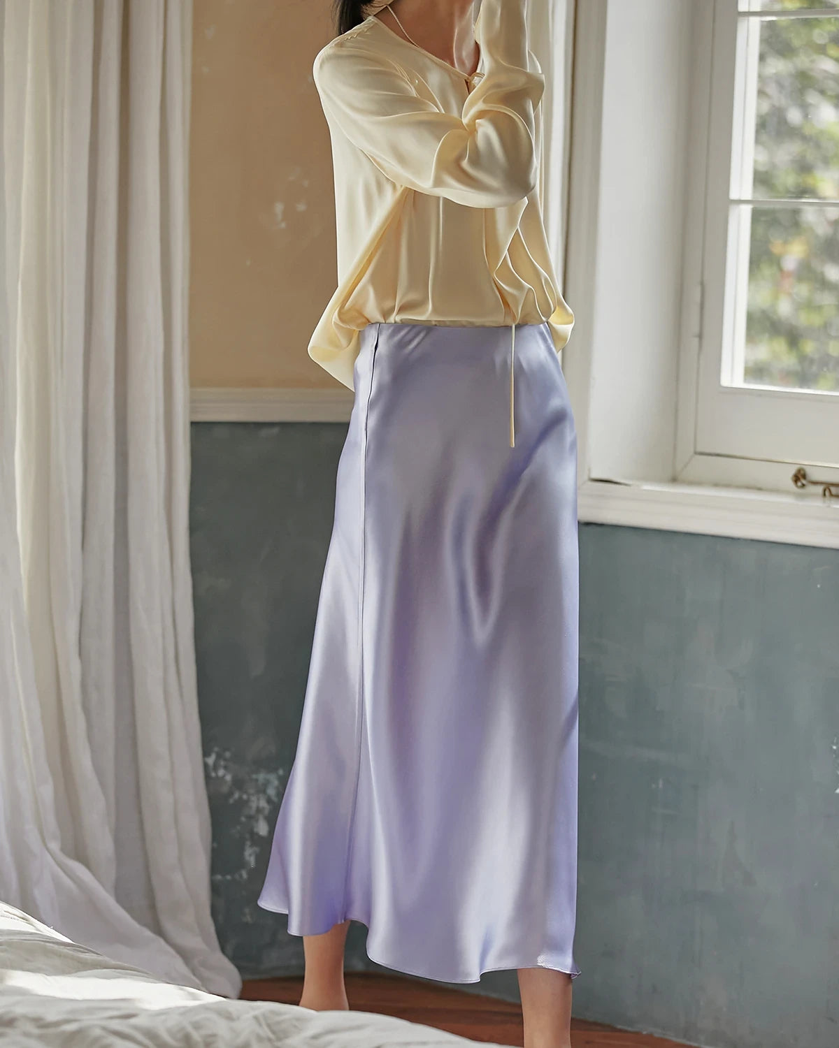 22 Momme Silk Maxi Skirt, Purple