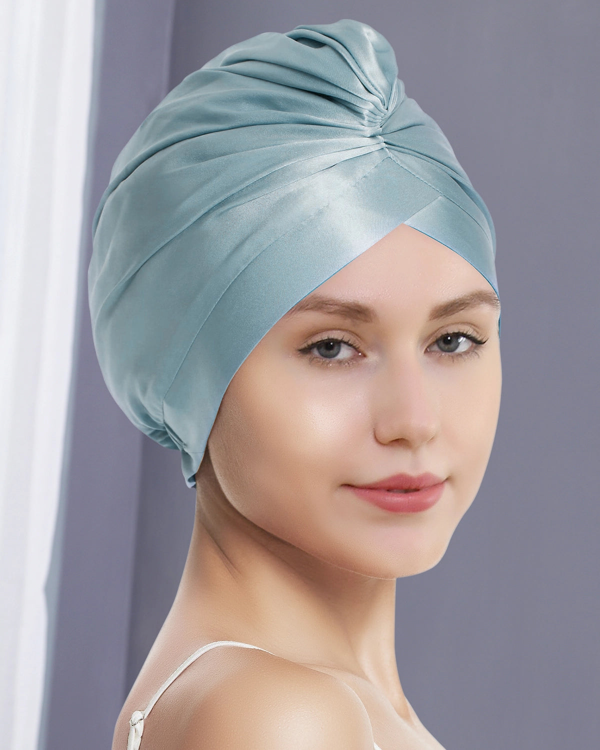 Silk Wrap Hair Turban, Haze Blue