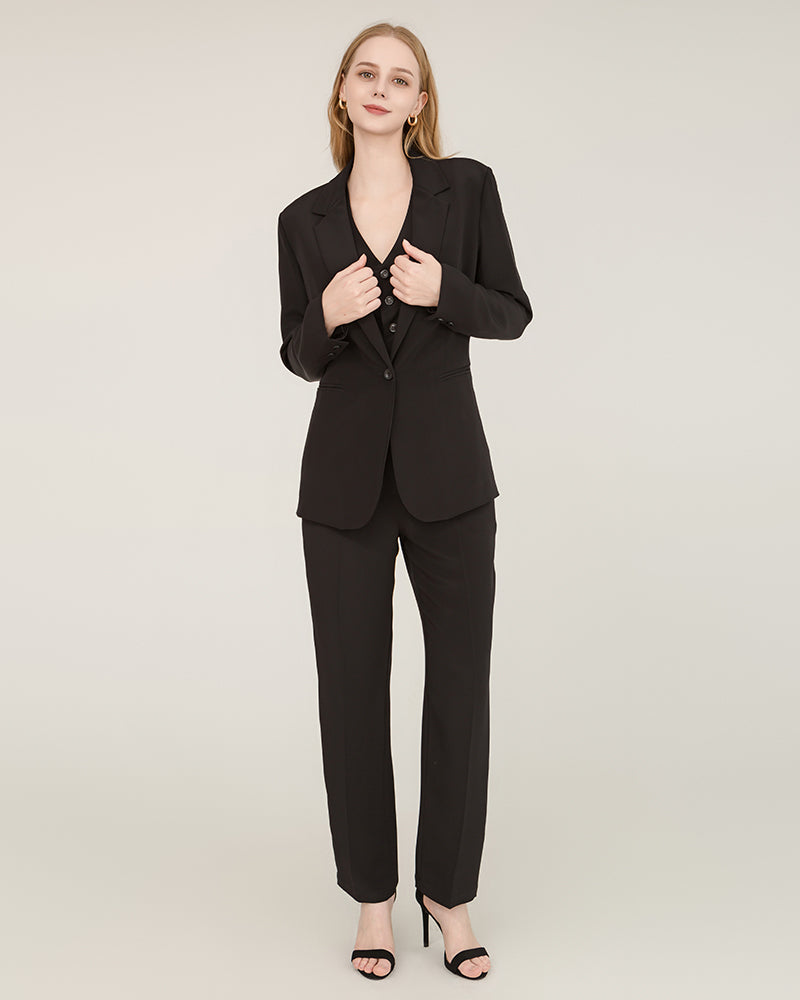 40 Momme Silk Peak Collar Blazer Black