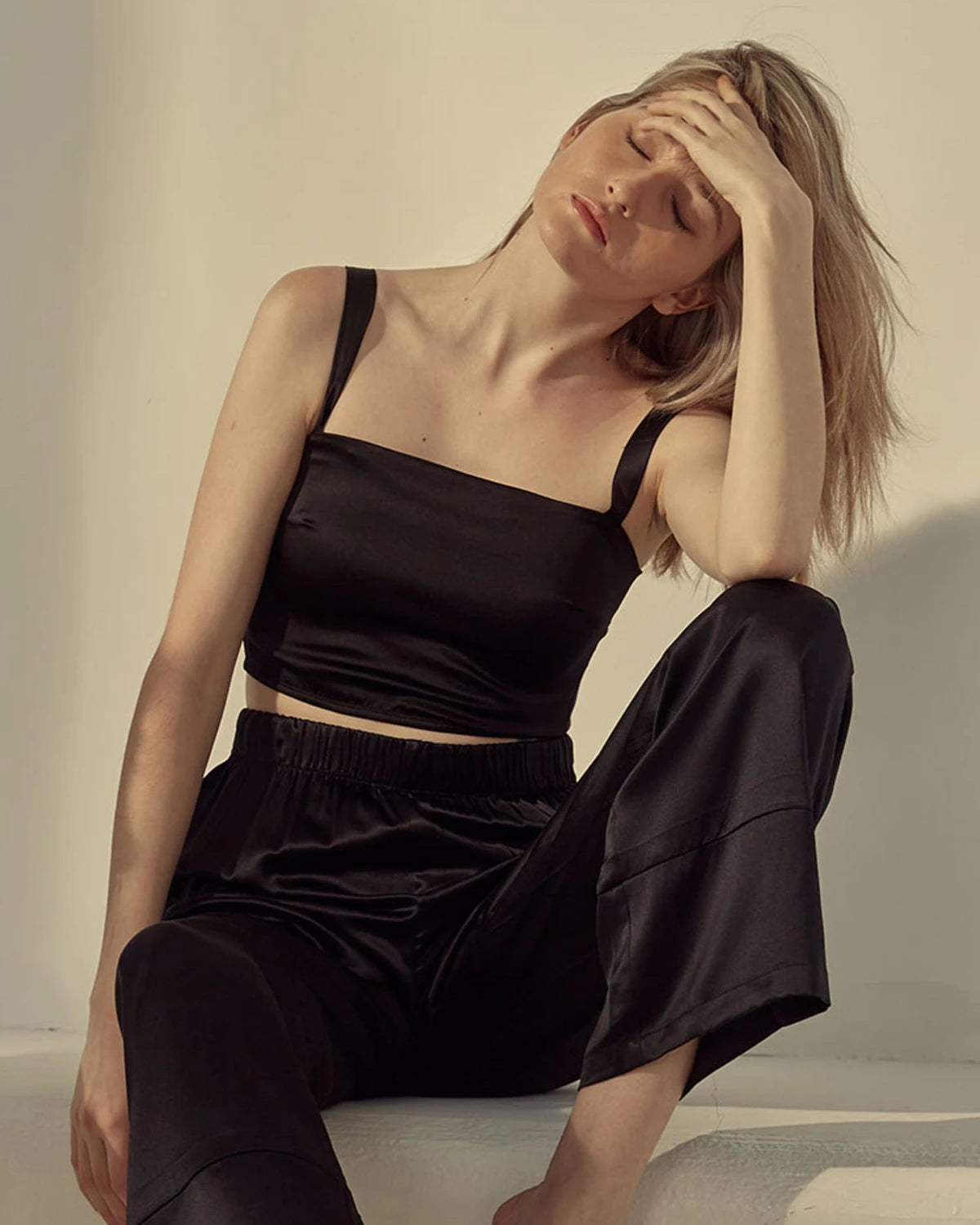 Silk Crop Tank Top,  Black