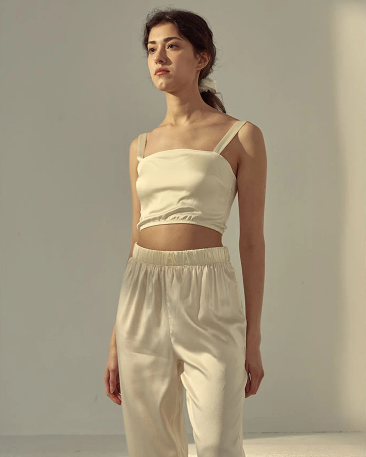 Silk Crop Tank Top, White