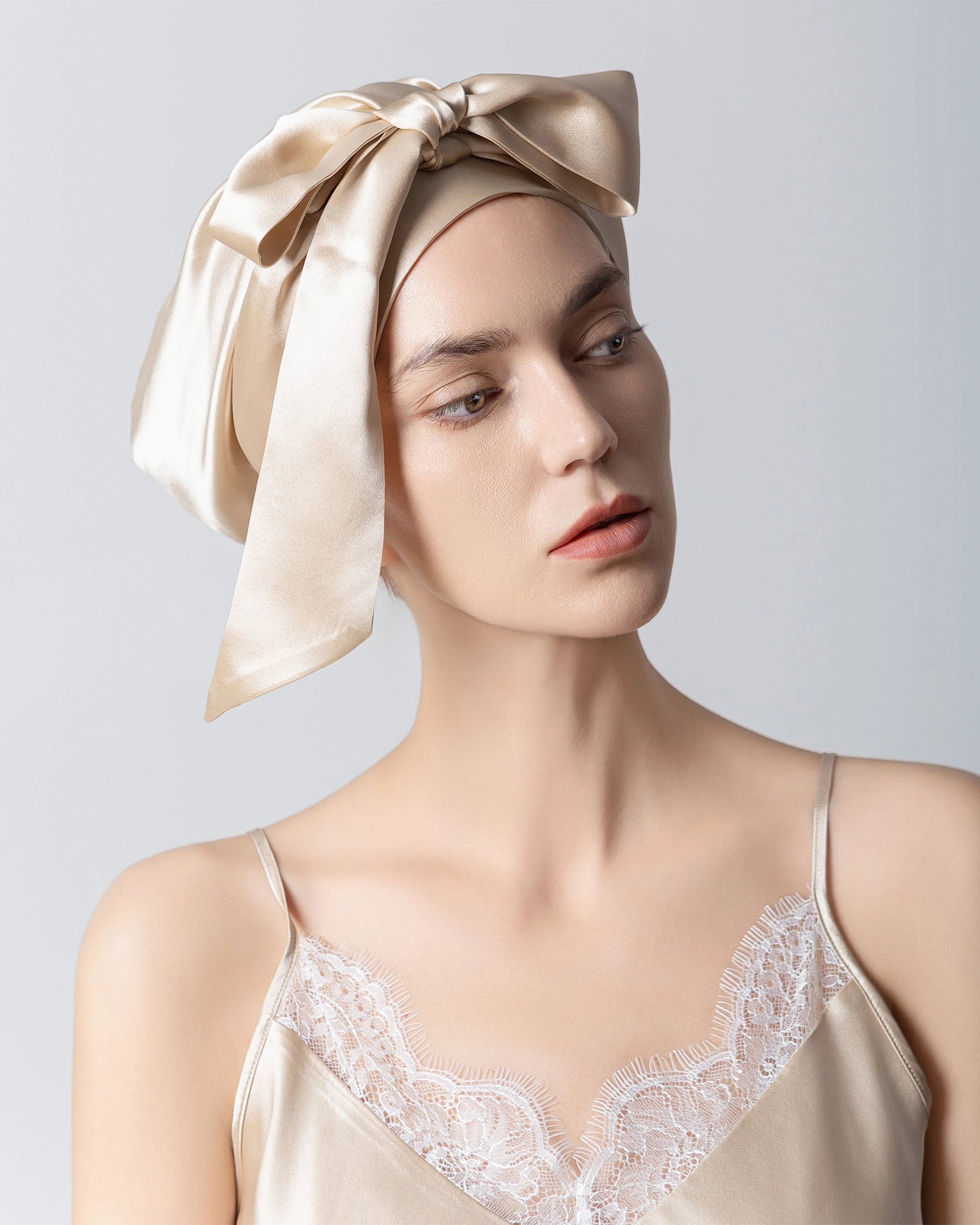 Silk Hair Bonnet for Sleeping, Champagne