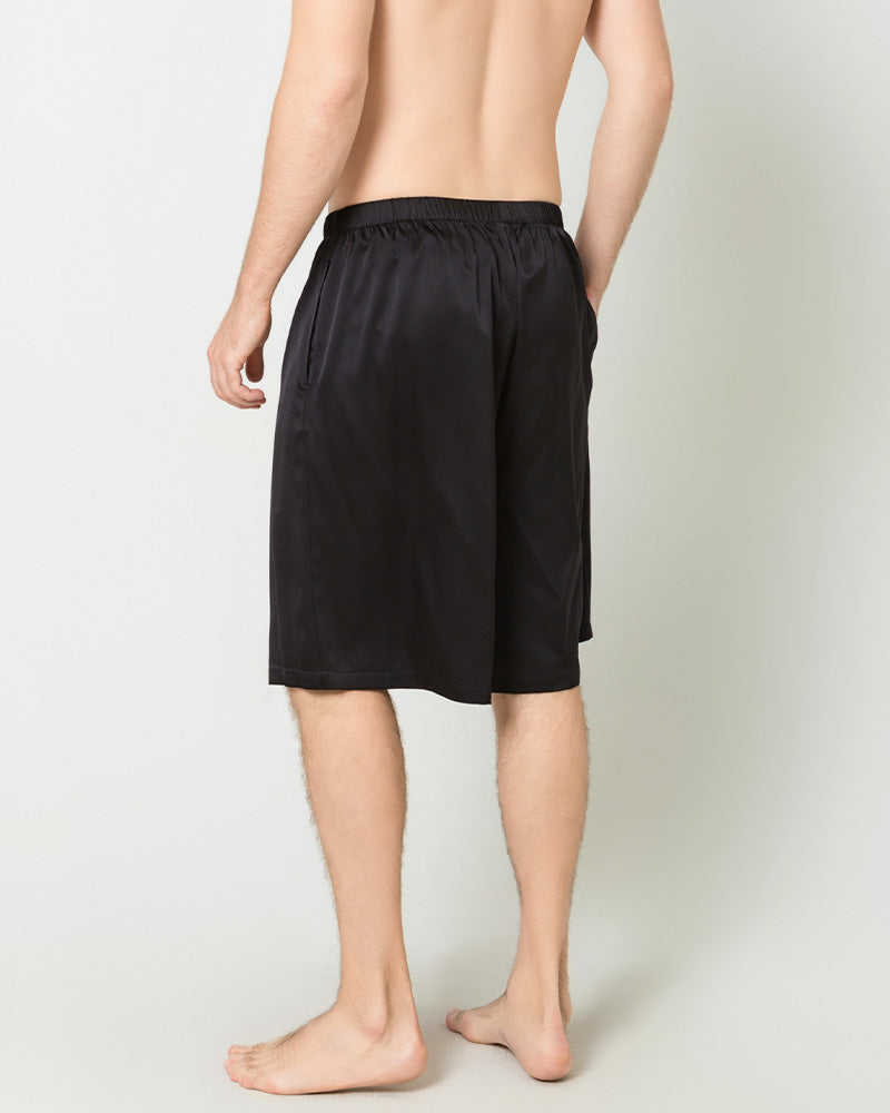 Silk Men Knee Elastic Waist Satin Underwear, Black