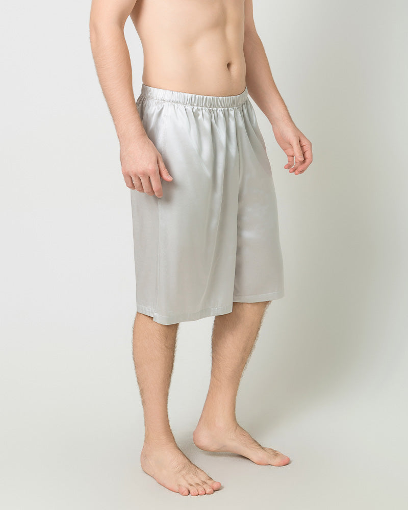 Silk Men Knee Elastic Waist Satin Underwear, Grey