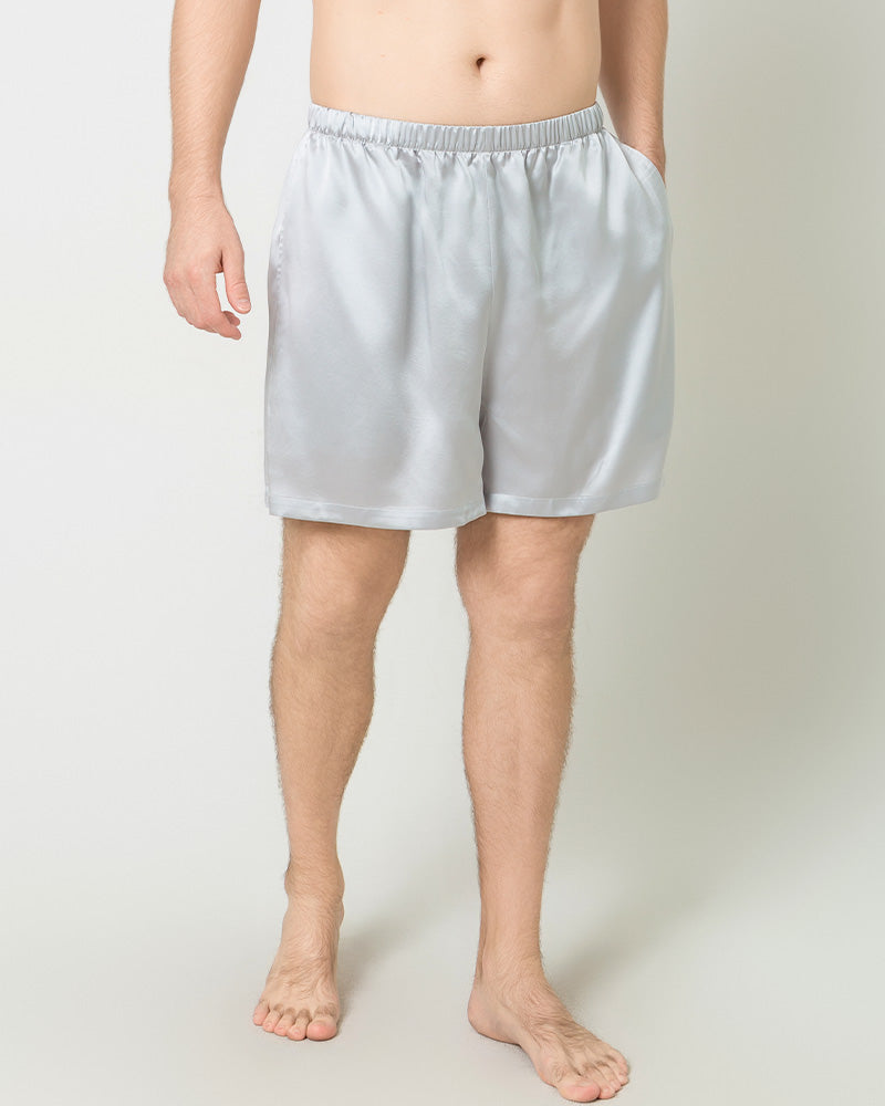 Men Satin Silk Lounge Shorts, Grey
