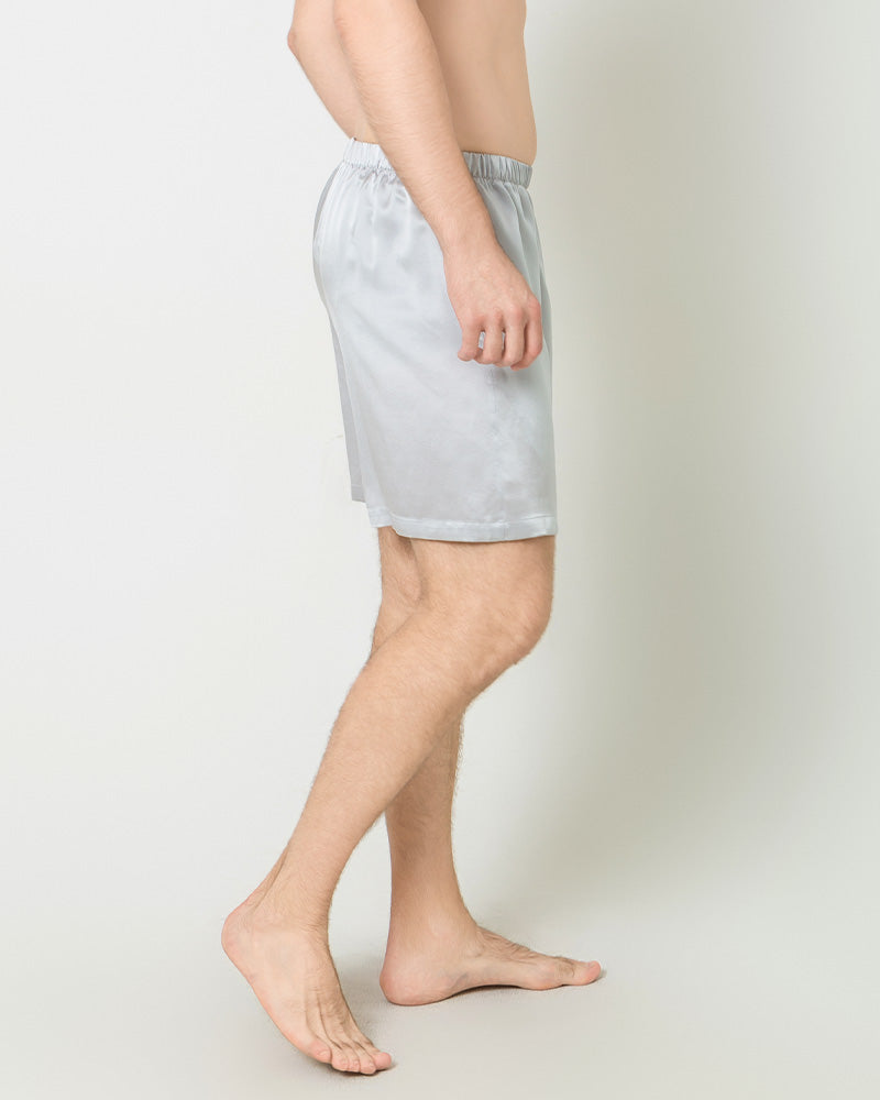 Men Satin Silk Lounge Shorts, Grey