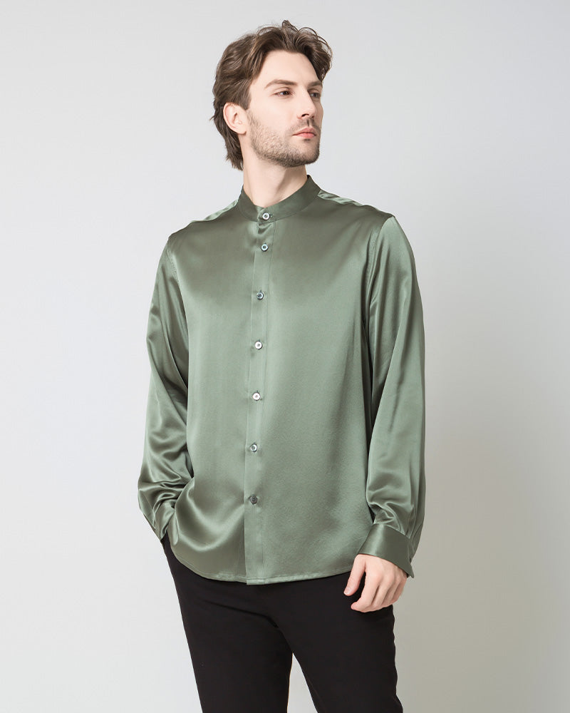 Silk Men's Casual Long Sleeve Shirt, Green