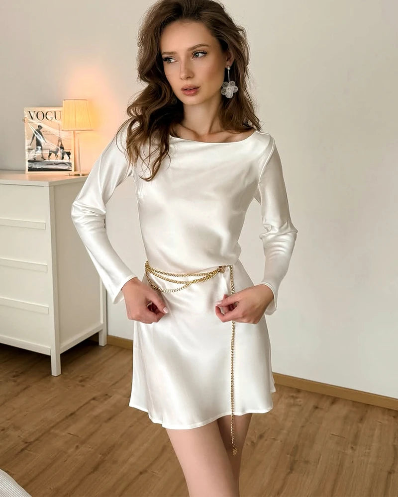 Silk Open Back Long Sleeve Mini Dress