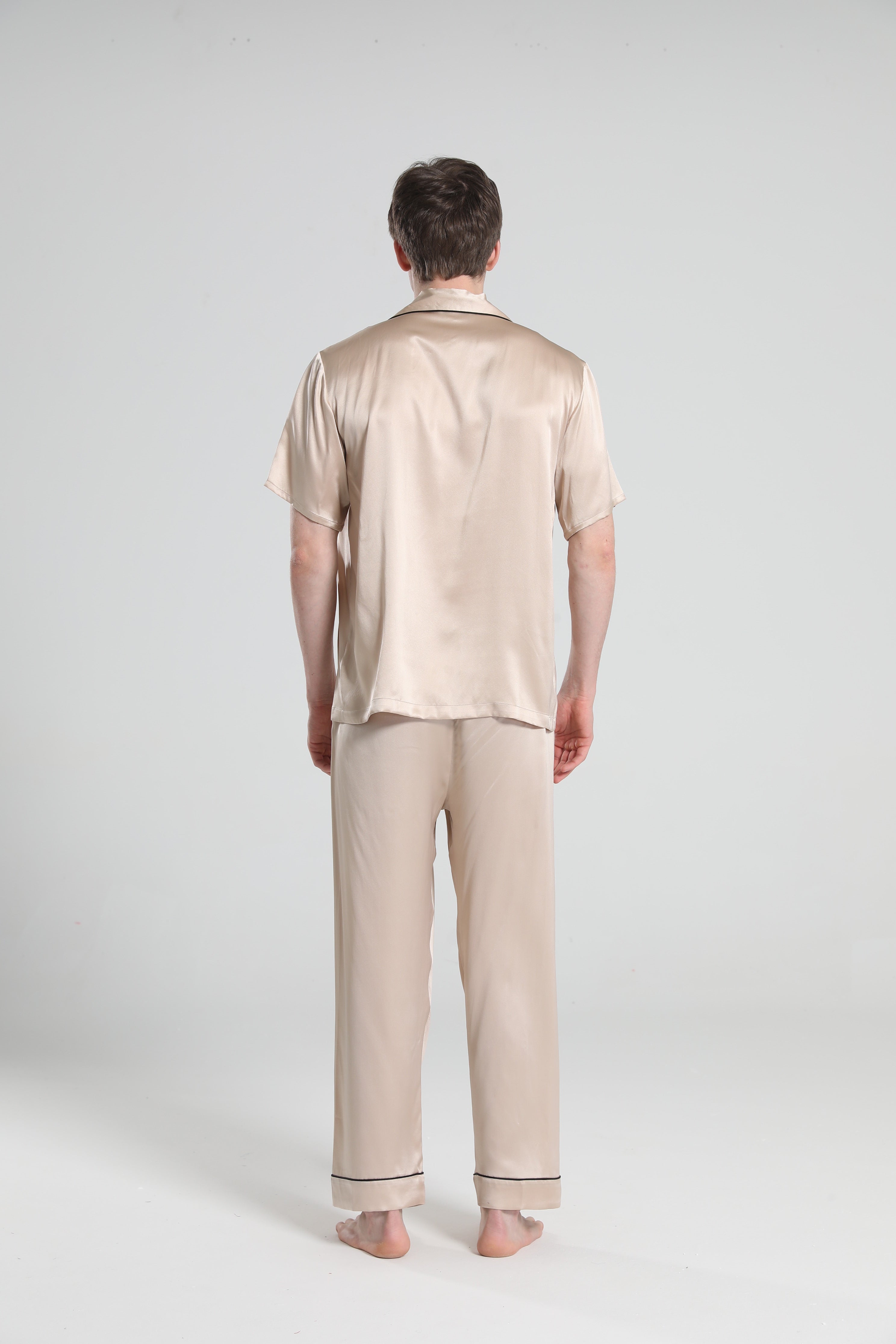 Short Sleeve Silk Pajamas For Men, Champagne