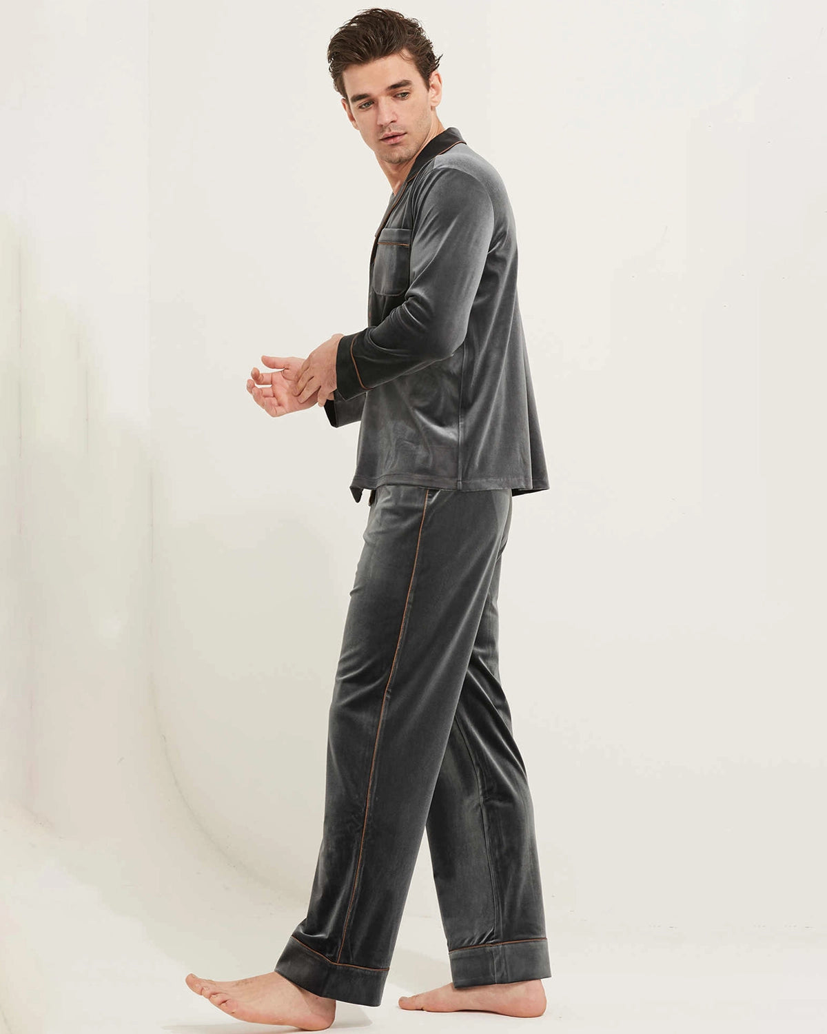 Men's Silk Velvet Pajamas, Grey