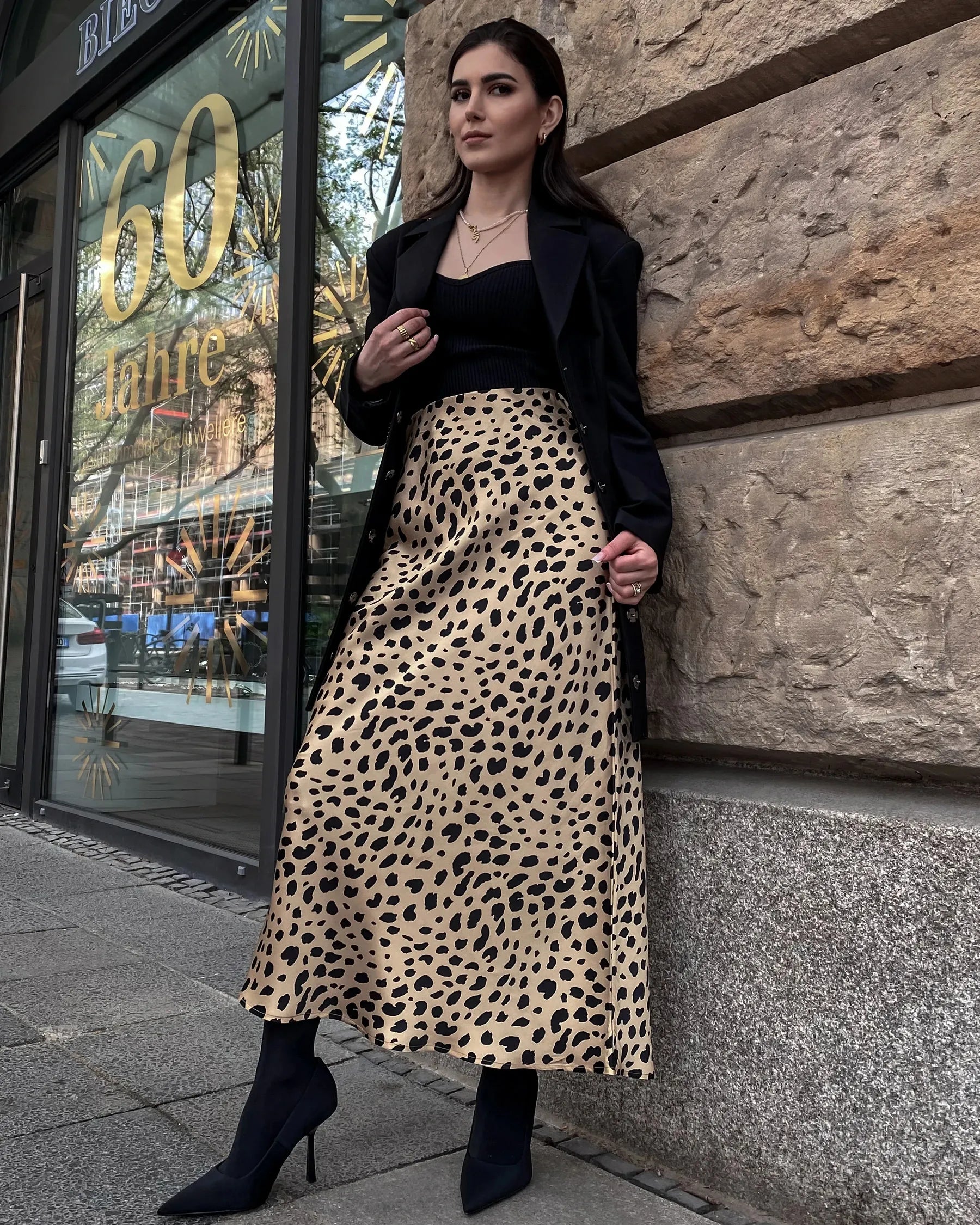 Silk Long Leopard Print Skirt