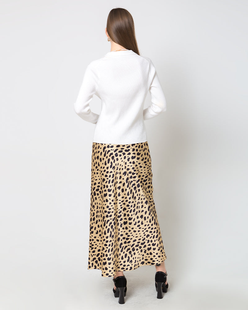 Silk Long Leopard Print Skirt