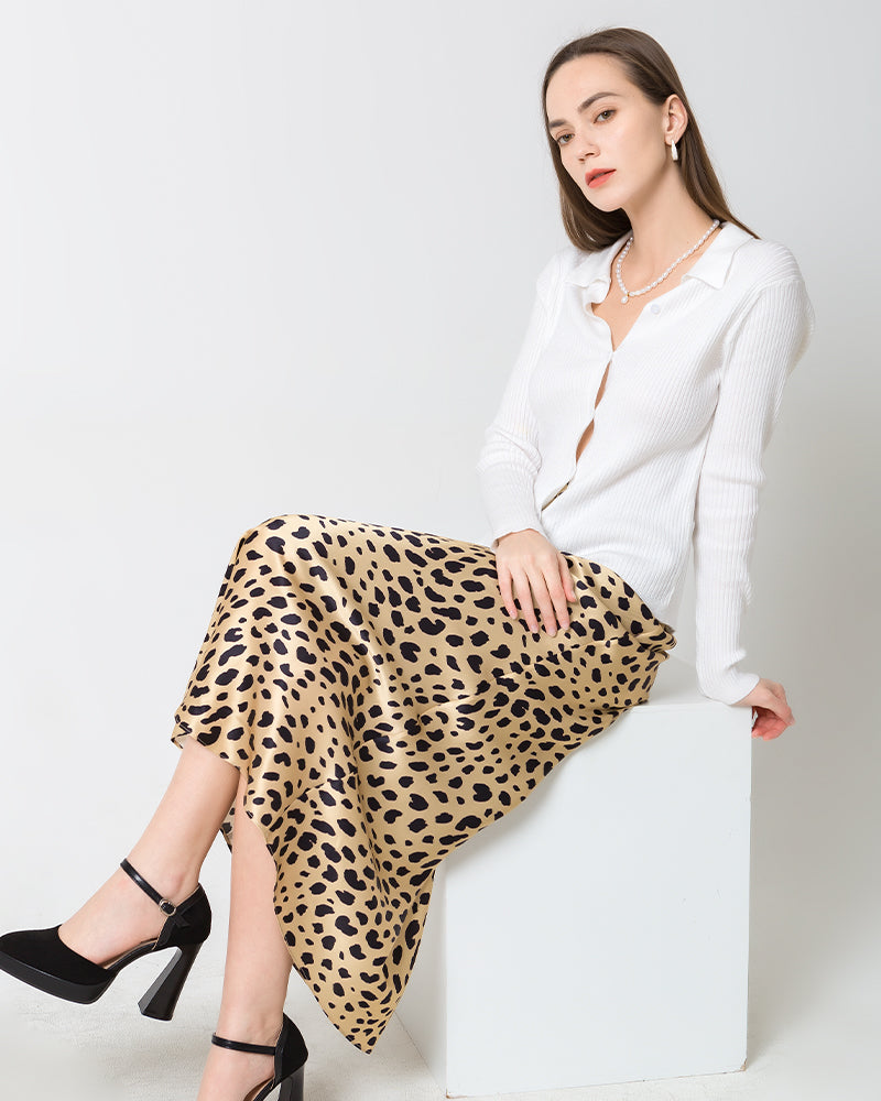 Silk Long Leopard Print Skirt