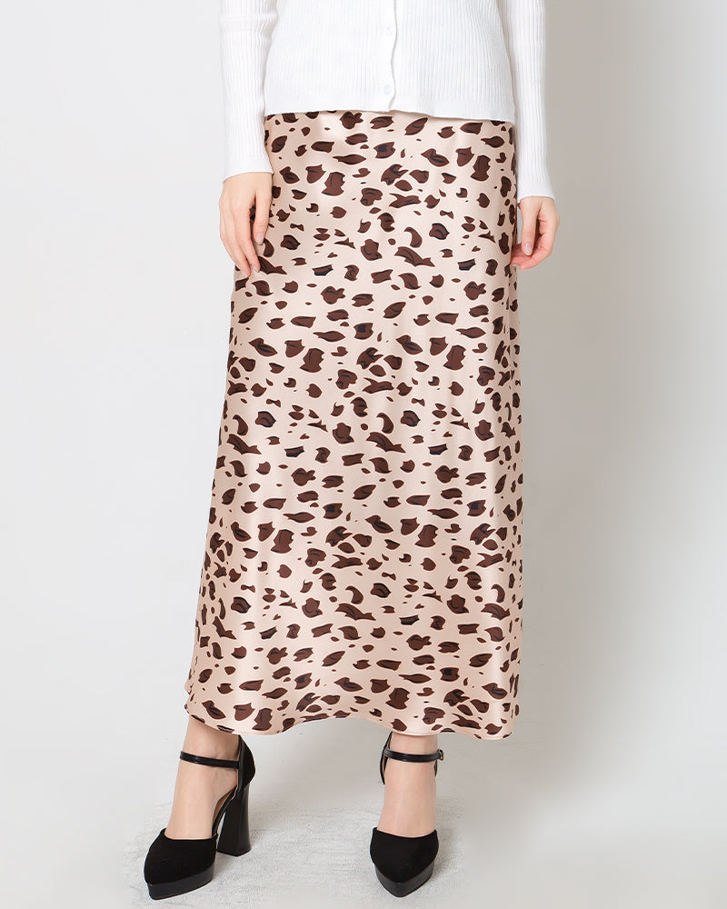Silk Long Leopard Print Skirt
