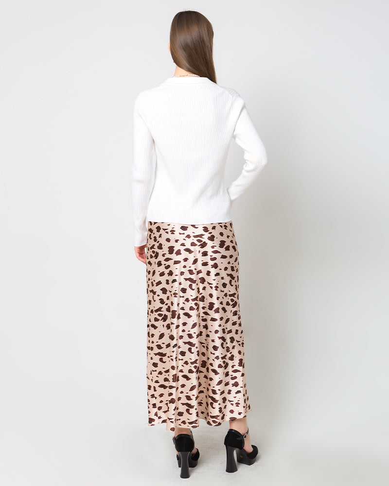 Silk Long Leopard Print Skirt