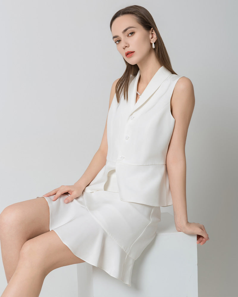 40 Momme V-Neck Silk Vest, White