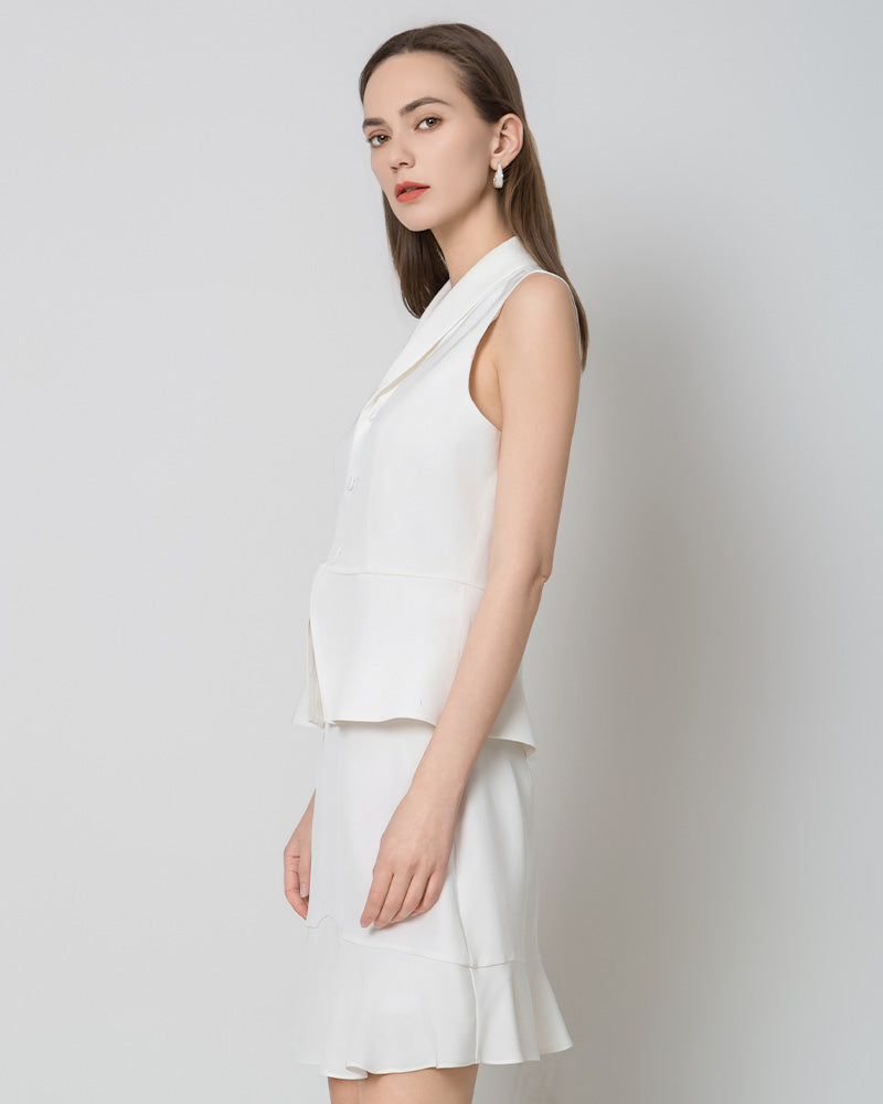 40 Momme V-Neck Silk Vest, White