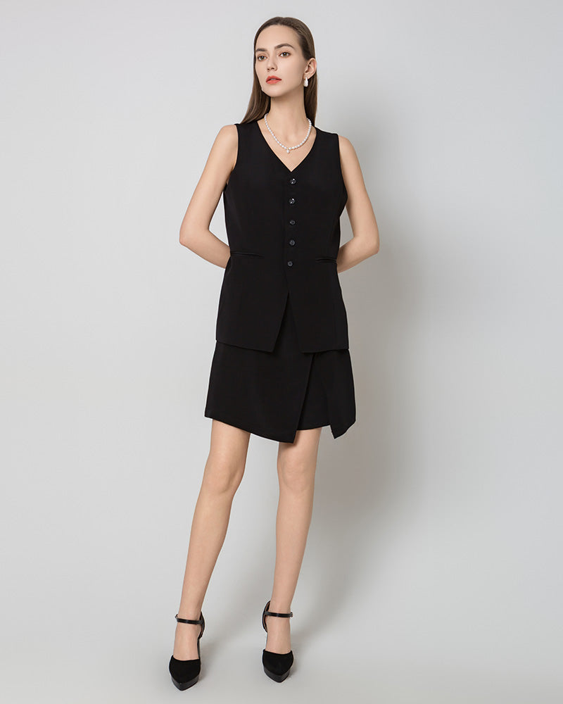 40 Momme Mini Wrap Silk Skirt, Black