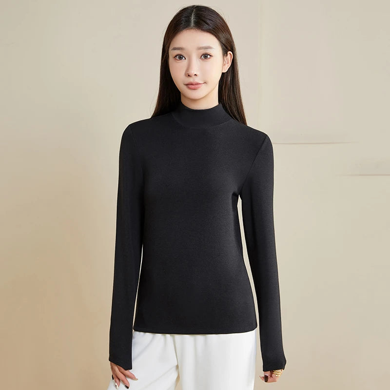 Silk Thermal Mock-Neck Top, Black