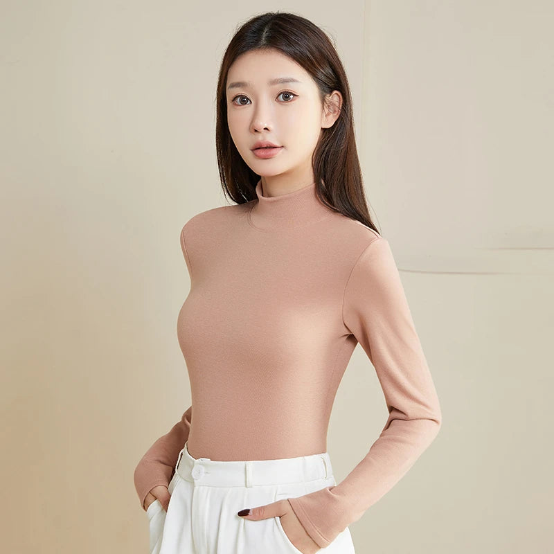 Silk Thermal Mock-Neck Top, Pink