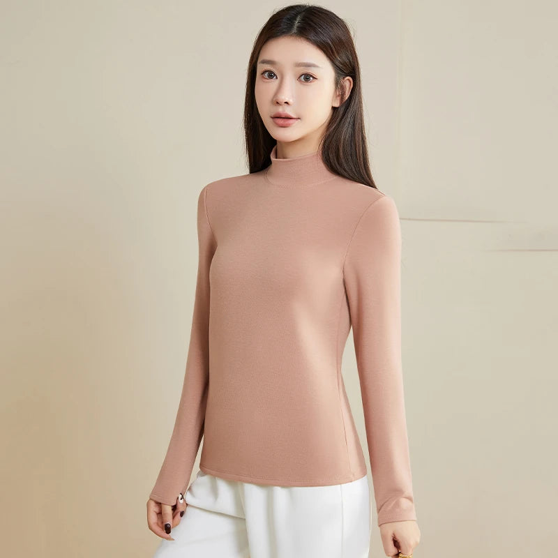 Silk Thermal Mock-Neck Top, Pink