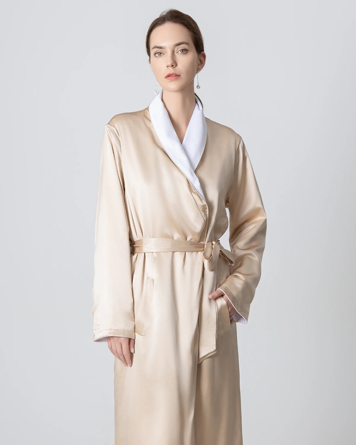 Silk and Velvet Reversible Robe for Winter  Champagne