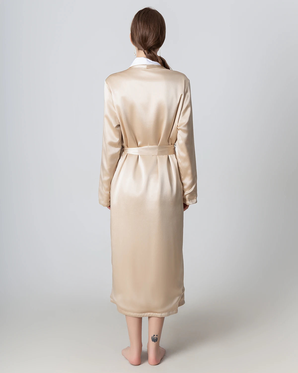 Silk and Velvet Reversible Robe for Winter  Champagne