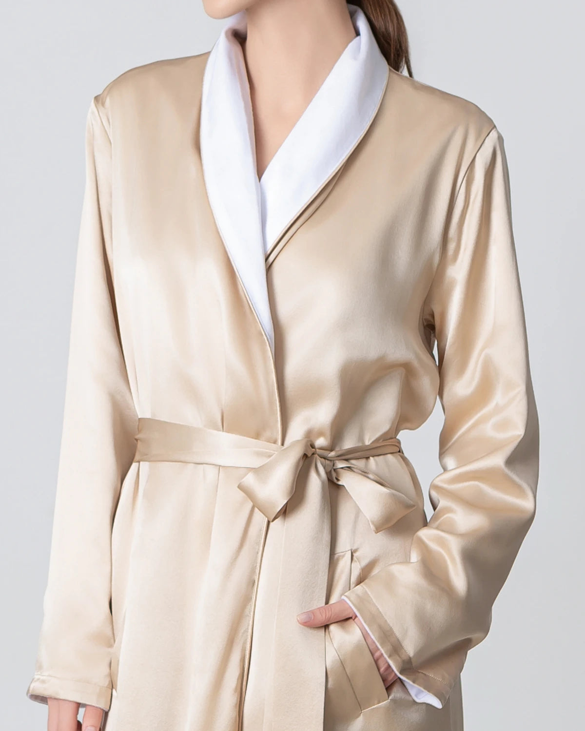 Silk and Velvet Reversible Robe for Winter  Champagne