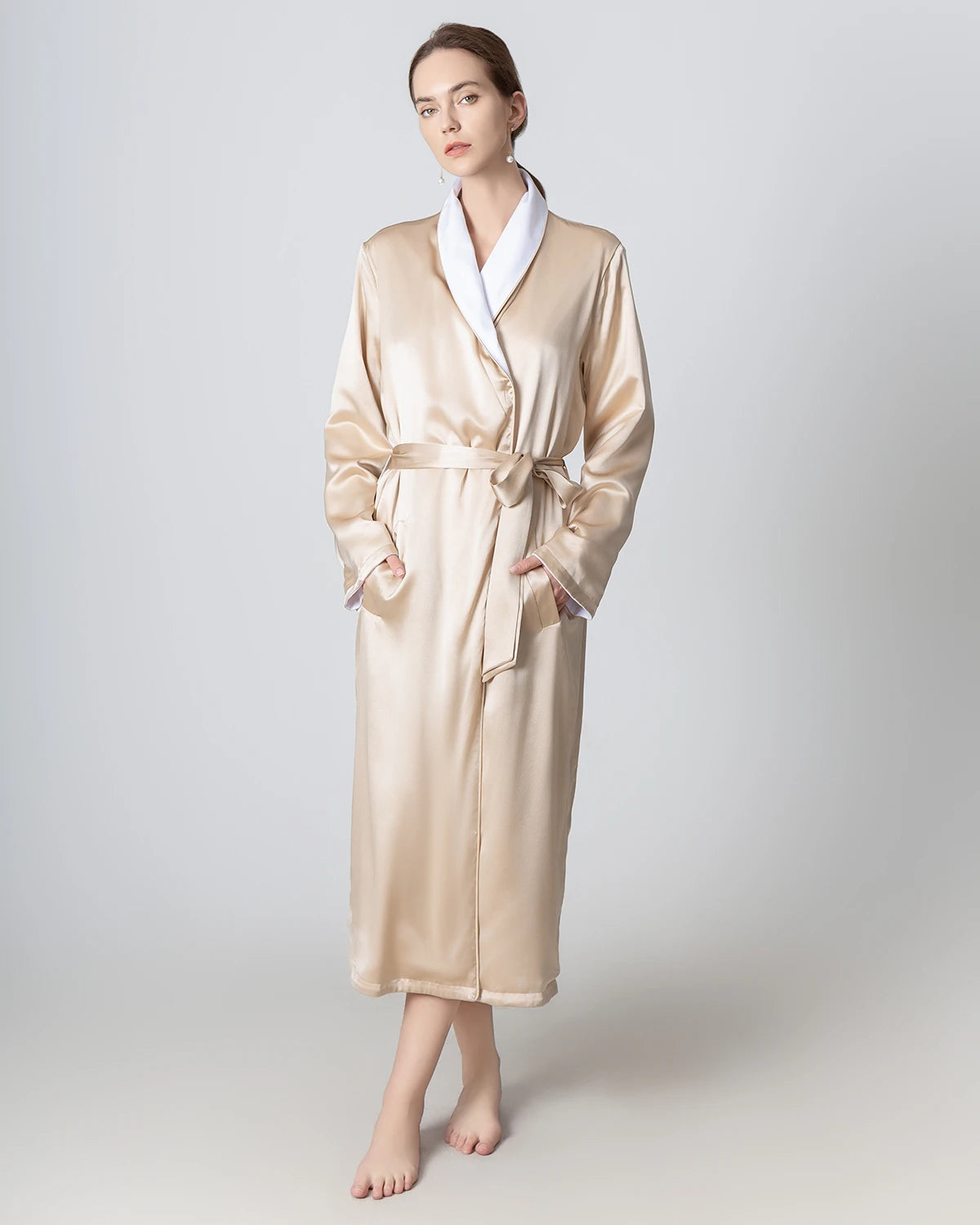 Silk and Velvet Reversible Robe for Winter  Champagne