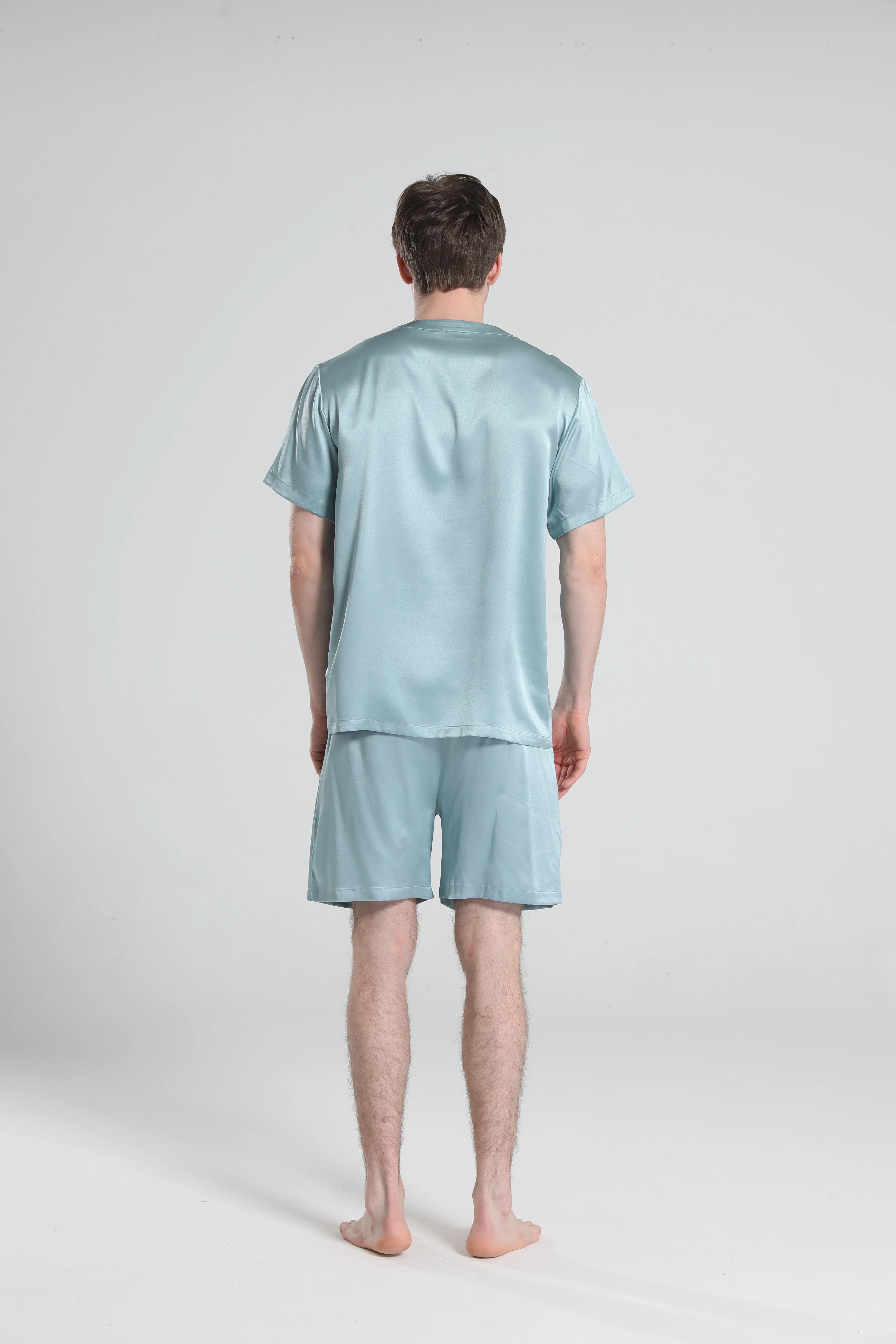 Simple Crew Neck Short Pajamas Set for men, Haze Blue