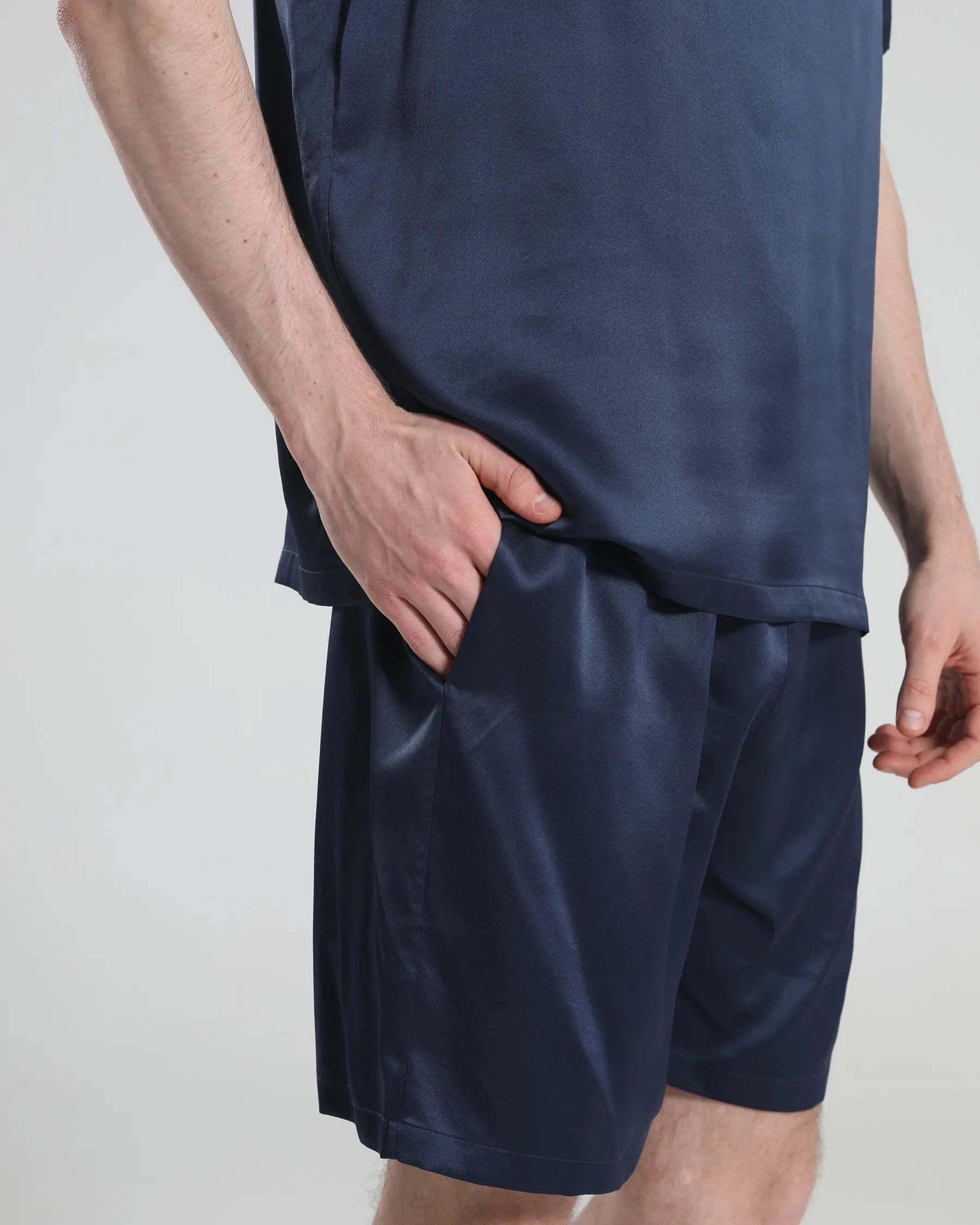 Simple Crew Neck Short Pajamas Set for men, Navy