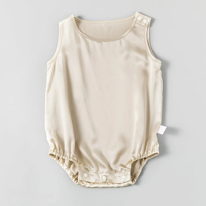Sleeveless Baby Silk Onesies, Champagne