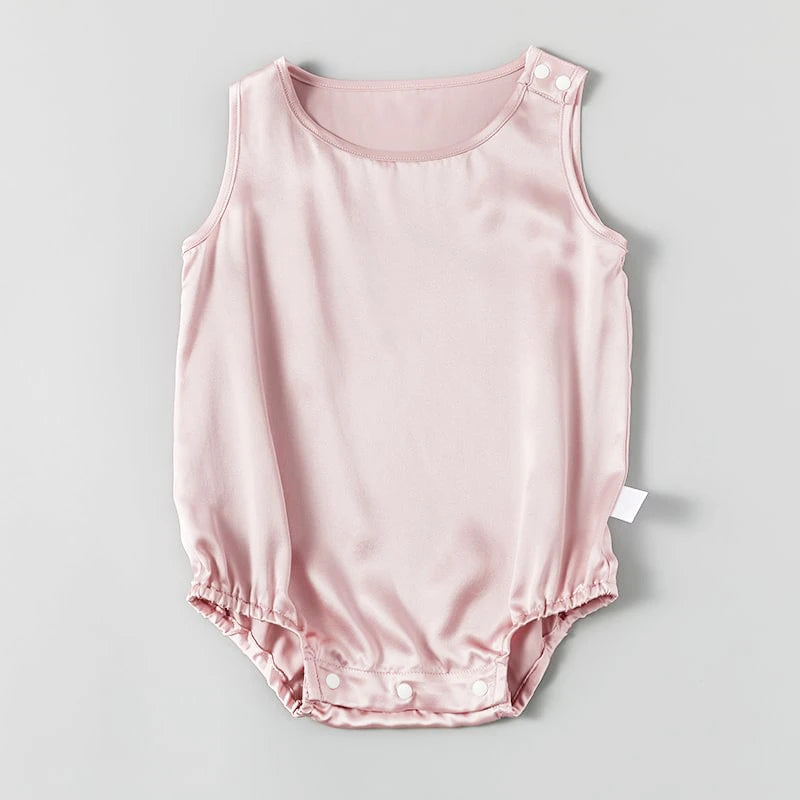 Sleeveless Baby Silk Onesies, Pink