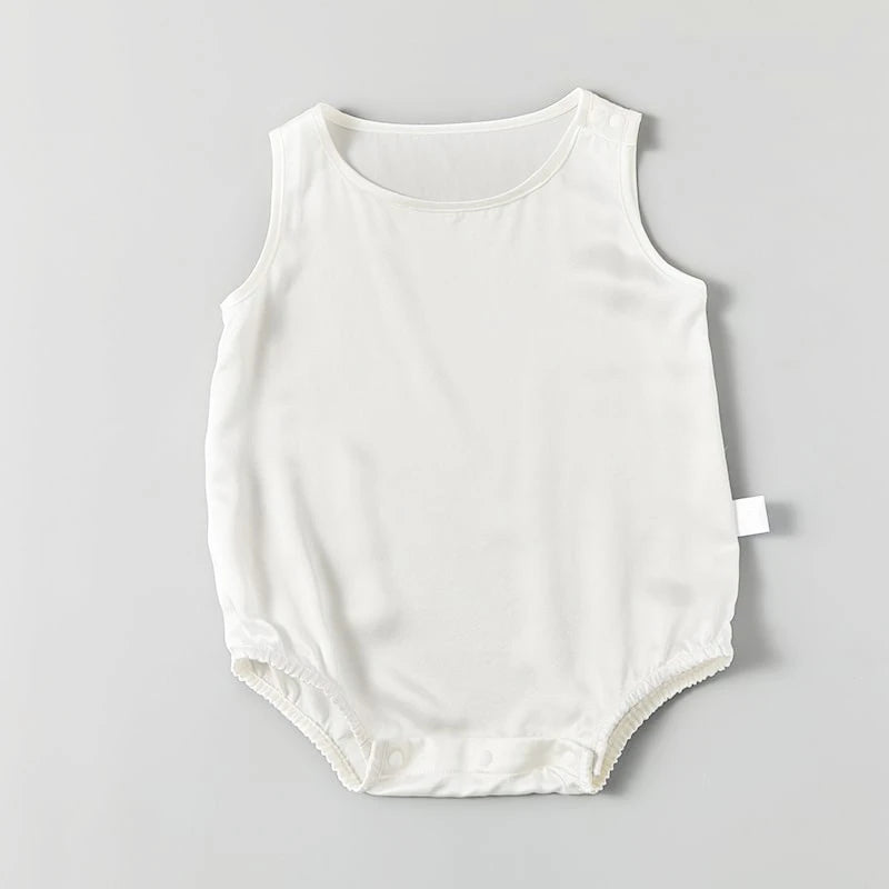 Sleeveless Baby Silk Onesies, White