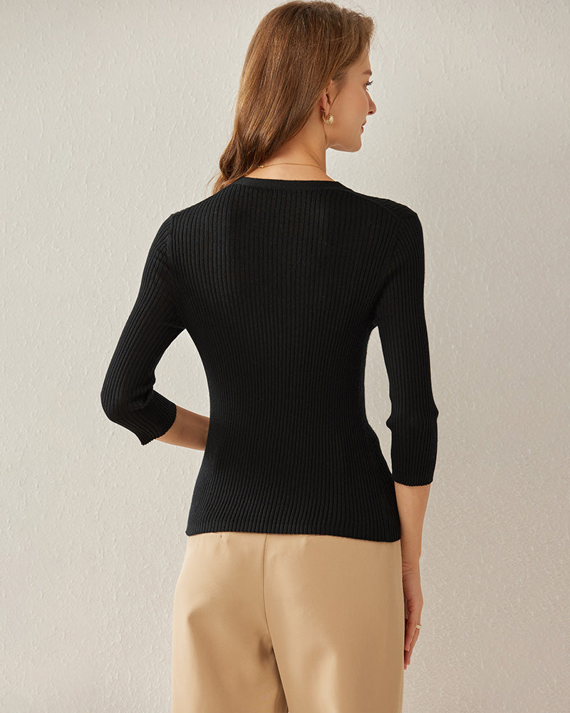 V-Neck Cashmere Pullover, Black