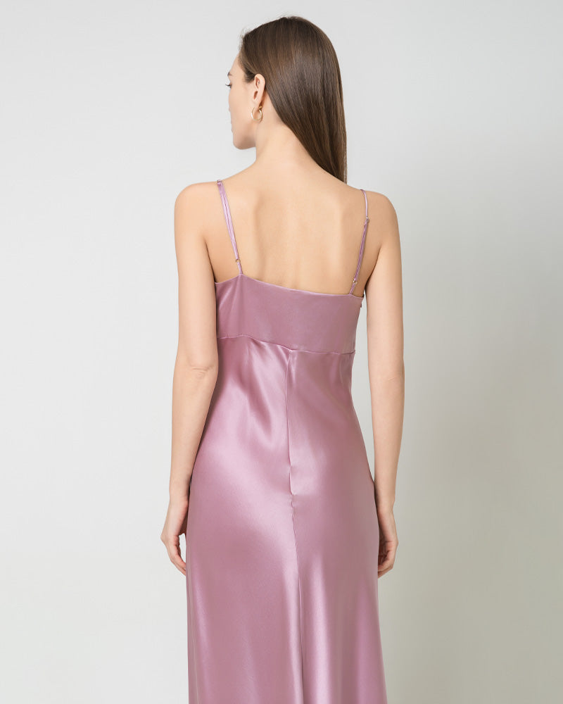 Solid Color Silk Satin Slip Long Dress, Pink