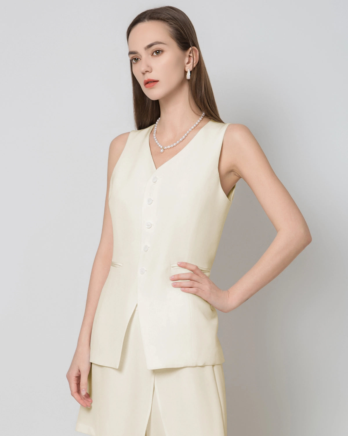 40 Momme Silk Blazer Vest, Cream