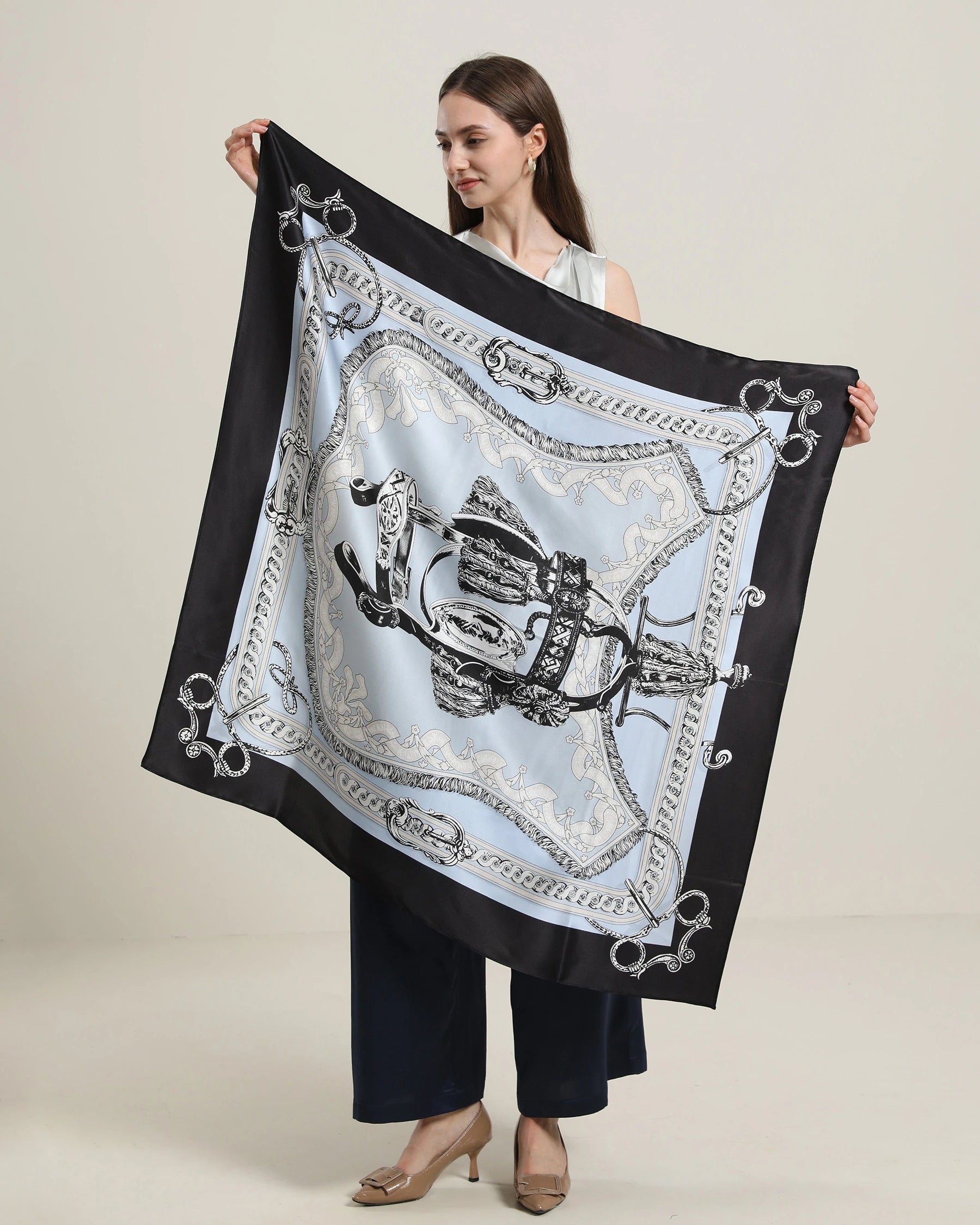 Vintage Silk Scarf,  Black