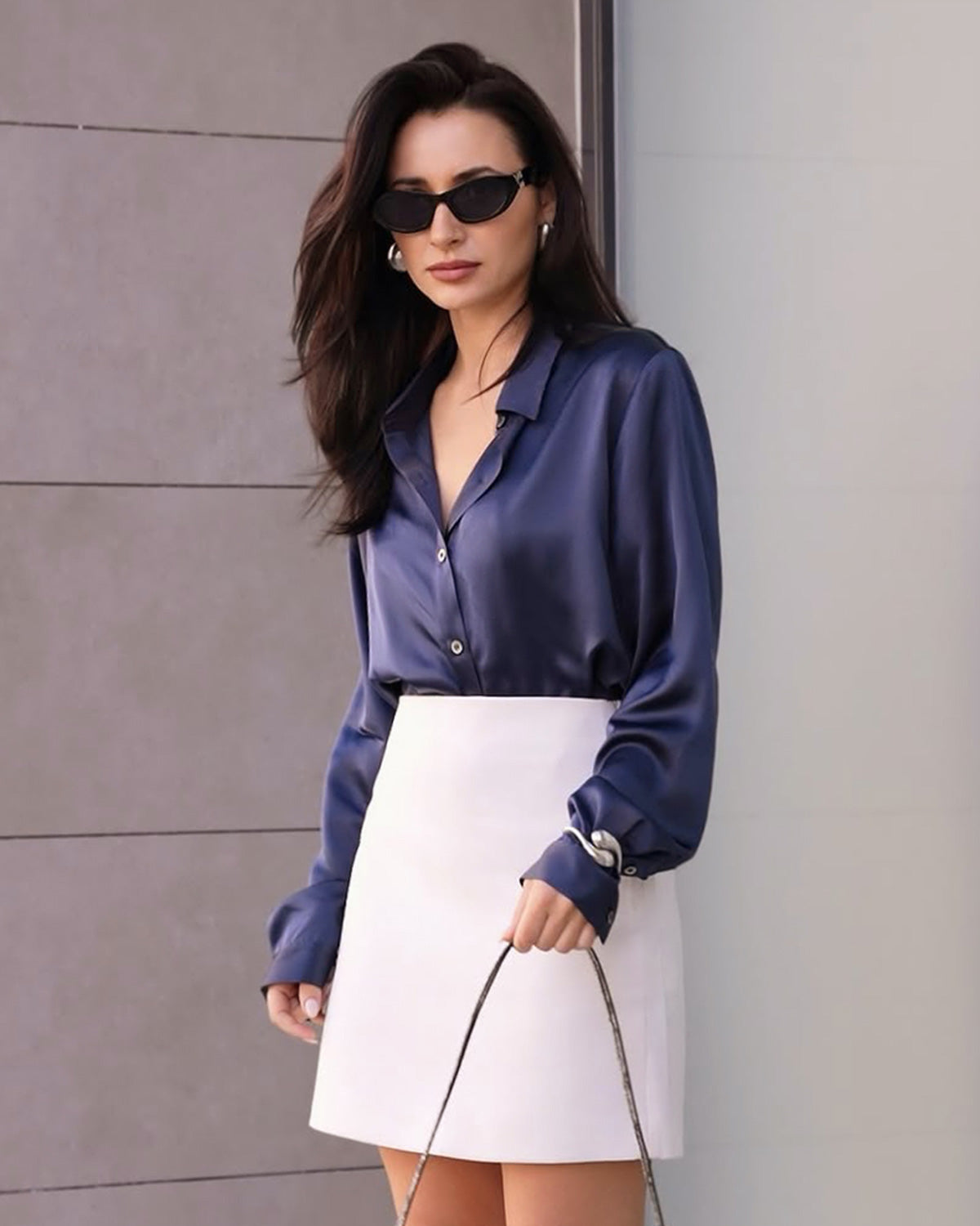 Women's Basic Silk Shirt, Navy