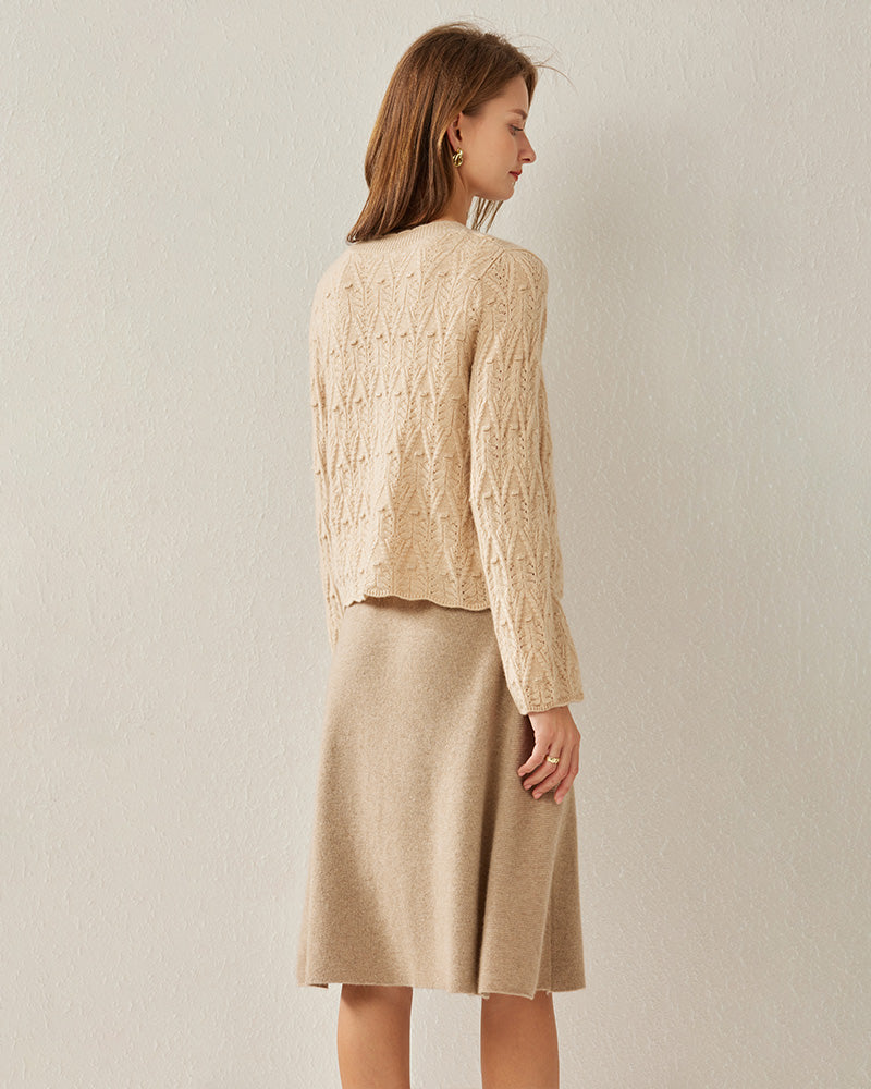 V-Neck Cable Knit Cashmere Cardigan - DAISYSILK