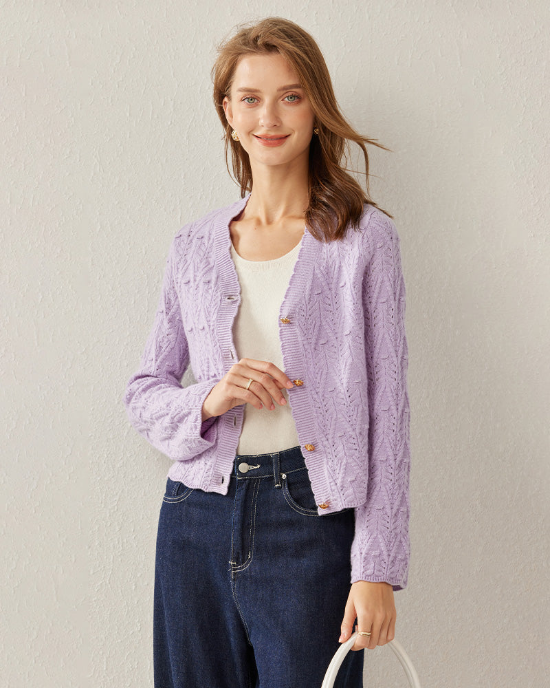 V-Neck Cable Knit Cashmere Cardigan - DAISYSILK