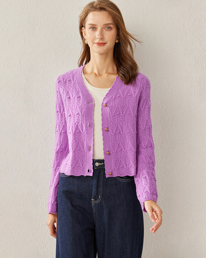 V-Neck Cable Knit Cashmere Cardigan - DAISYSILK