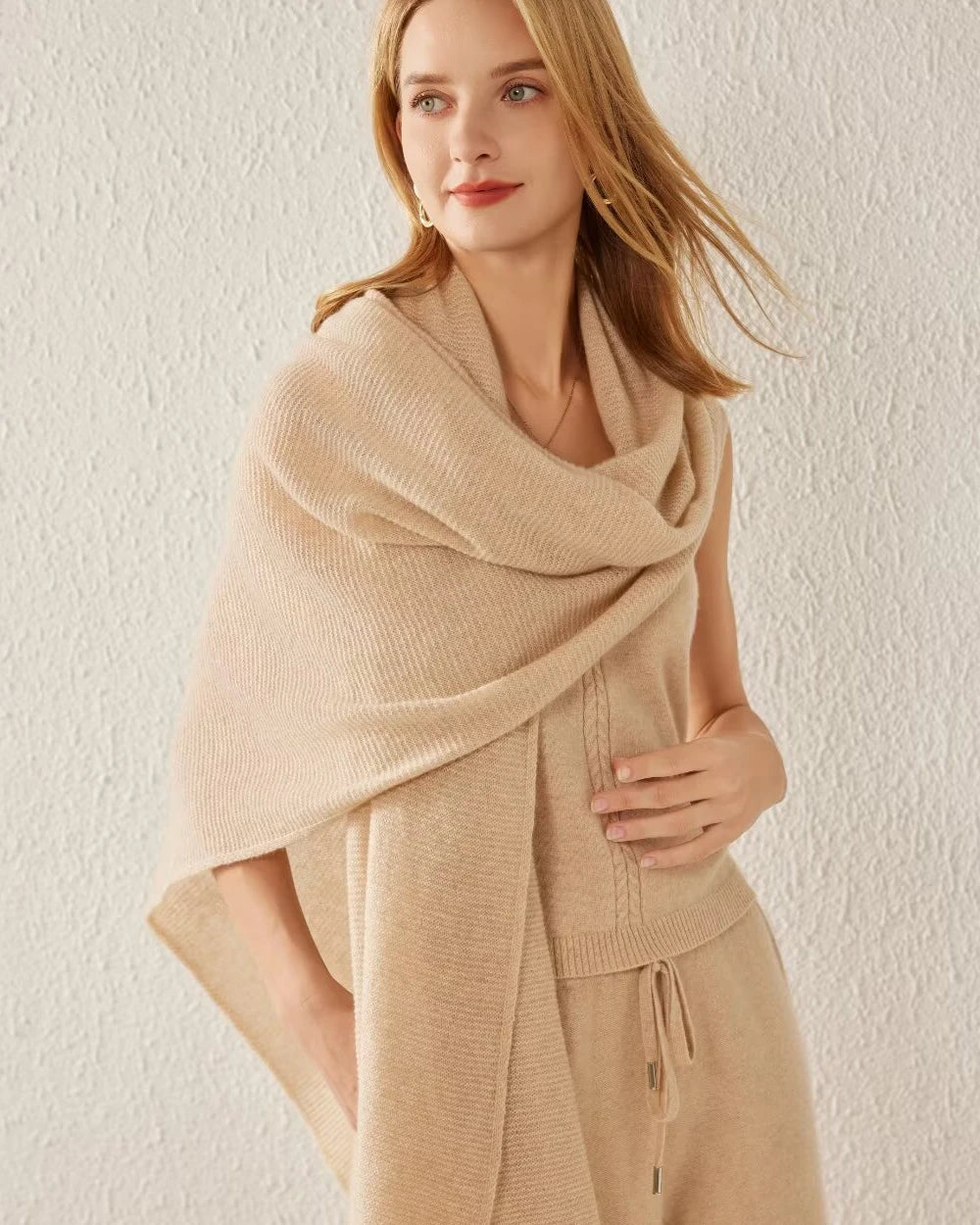 Women's Cashmere Fringe Scarf, Camel
