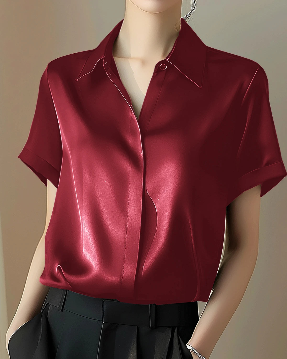 Classic Concealed Silk Shirt Burgundy