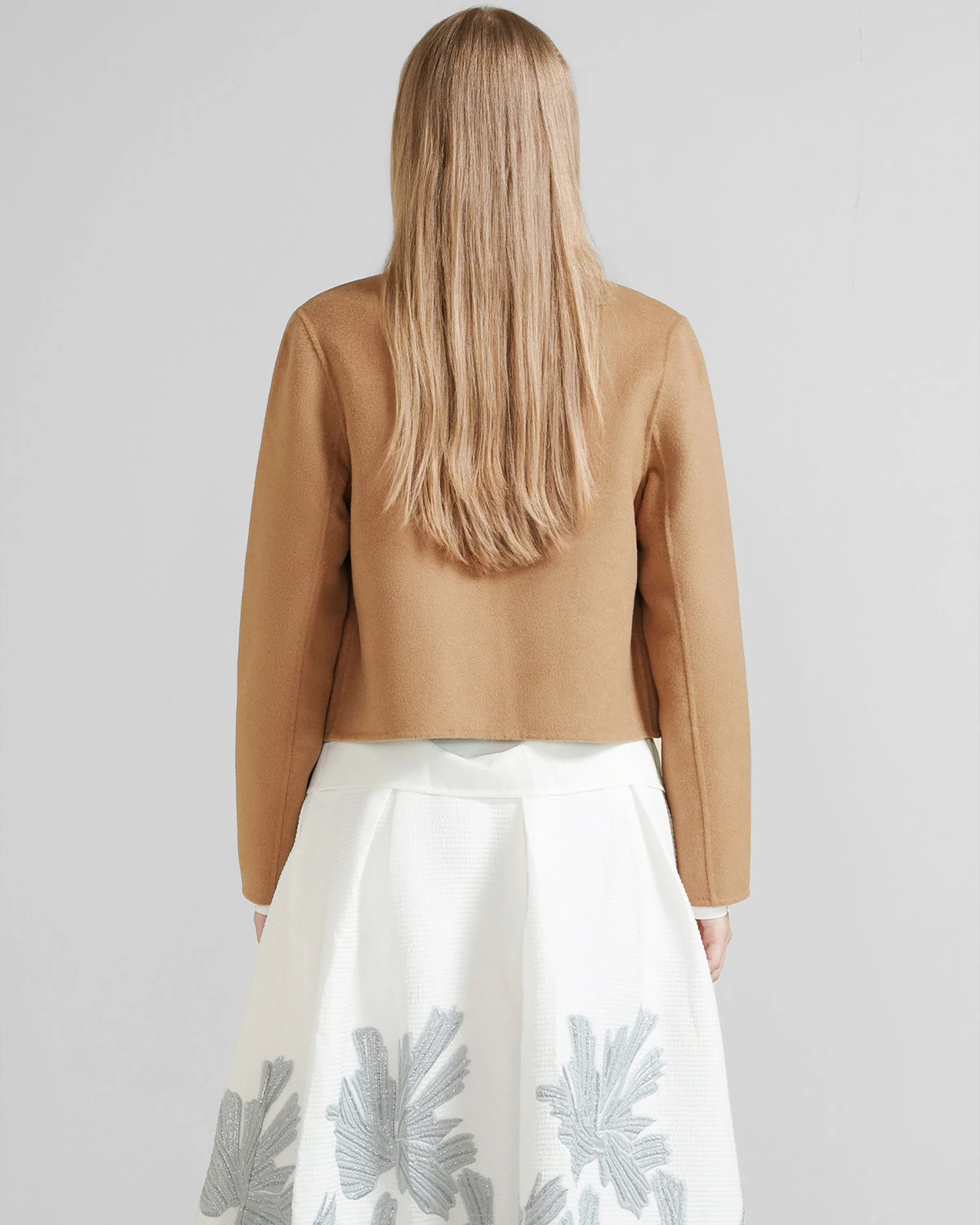 Women's Round Collar Wool Jacket, Camel