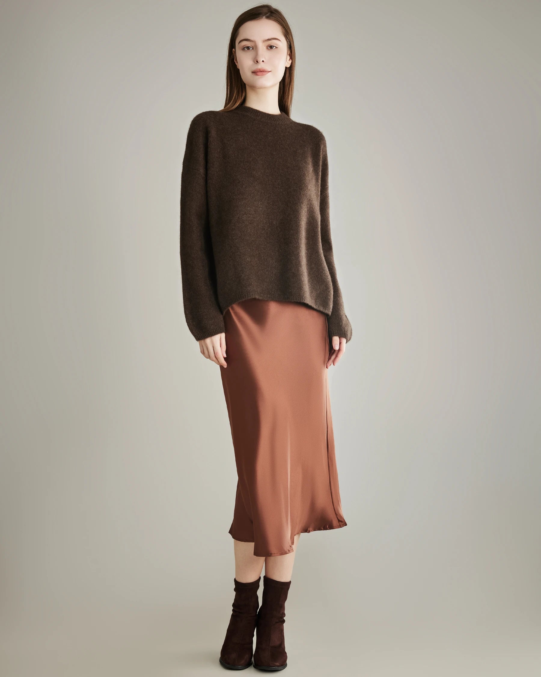 Oversize Crew Neck Cashmere Sweater, Brown