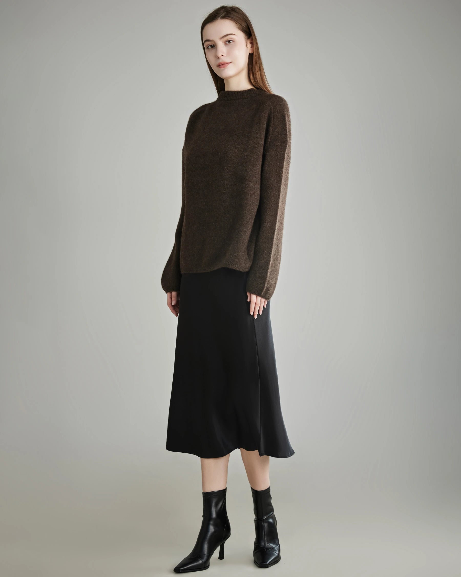 Oversize Crew Neck Cashmere Sweater, Brown