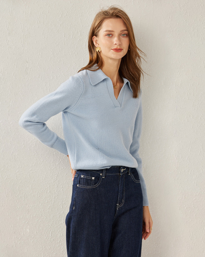 Women's Polo Collar Cashmere Sweater - DAISYSILK