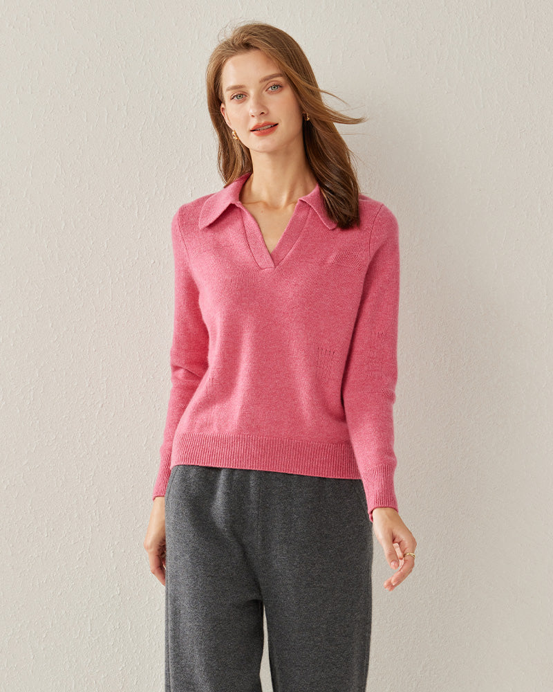 Women's Polo Collar Cashmere Sweater - DAISYSILK